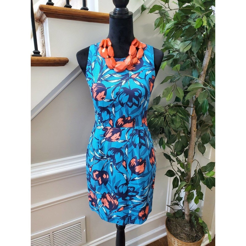 J.Crew Women's Blue 100% Cotton Round Neck Sleeveless Knee Length Dress Size 00